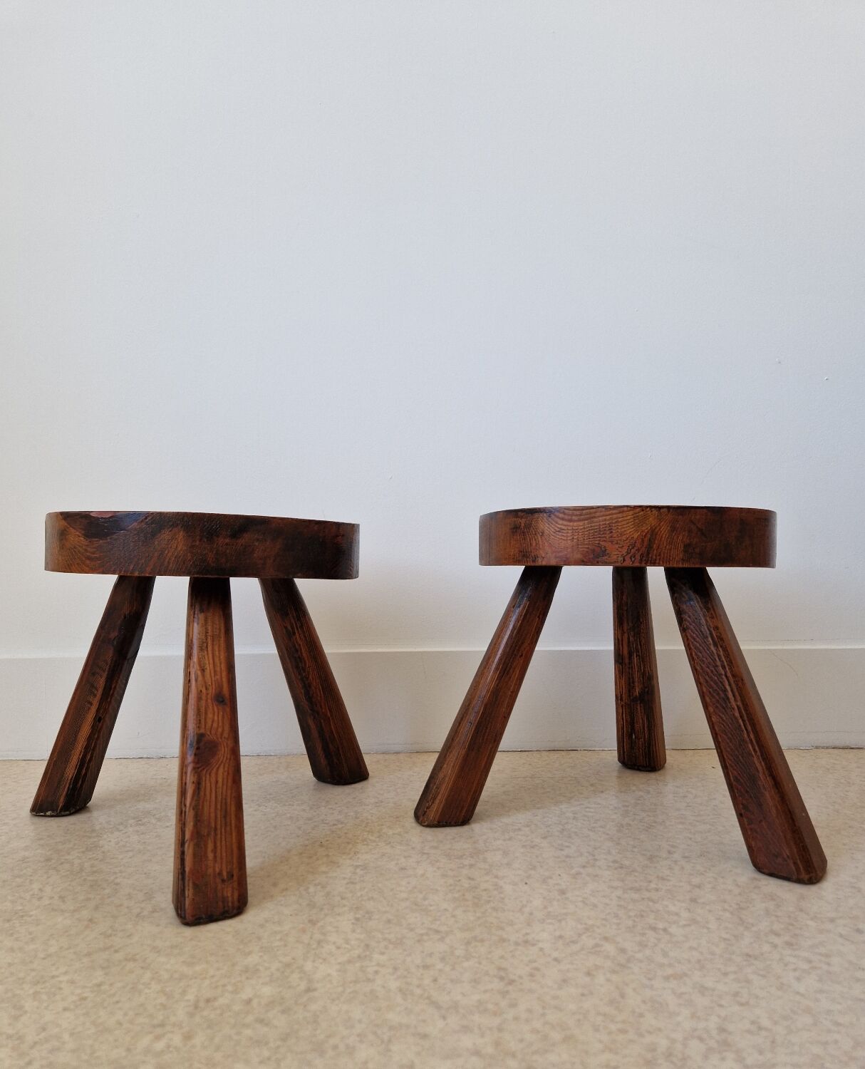 Pair of solid oak stools 1960