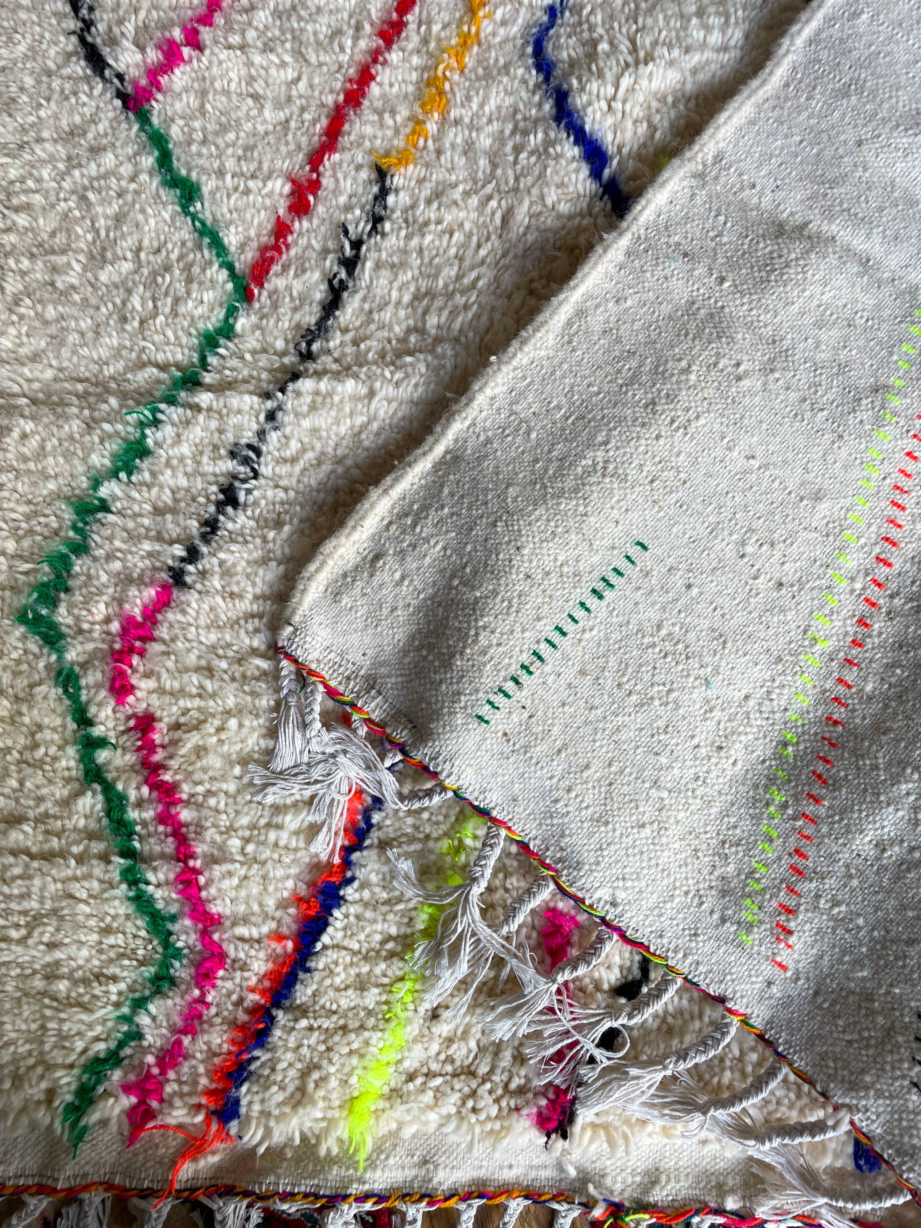 Berber rug Azilal colorful white with minimalist patterns multicolored and modern fluorescent