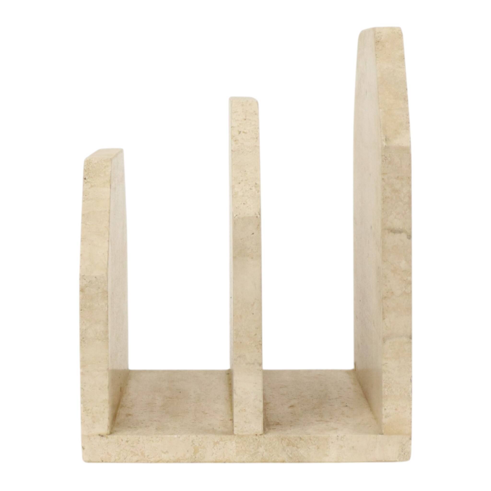 Vintage Travertine Natural Stone Magazine Rack – 1970s