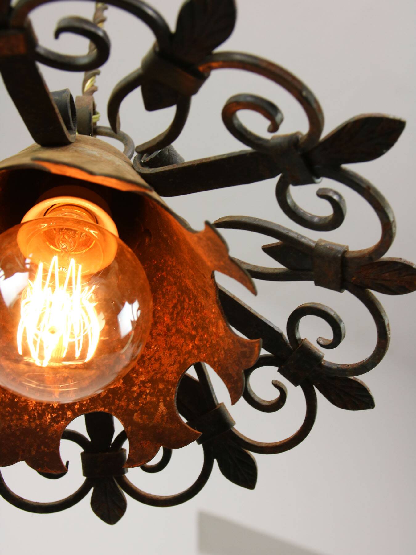 Vintage Wrought Iron Intricate Pendant Lamp, 1930s