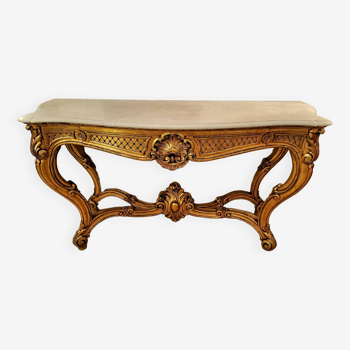 Console Napoléon III en bois doré et marbre