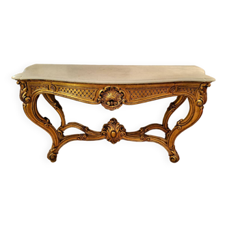 Console Napoléon III en bois doré et marbre