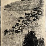 Two paintings denise richier (1896-1983) le boudin, village of beaufortain (73)