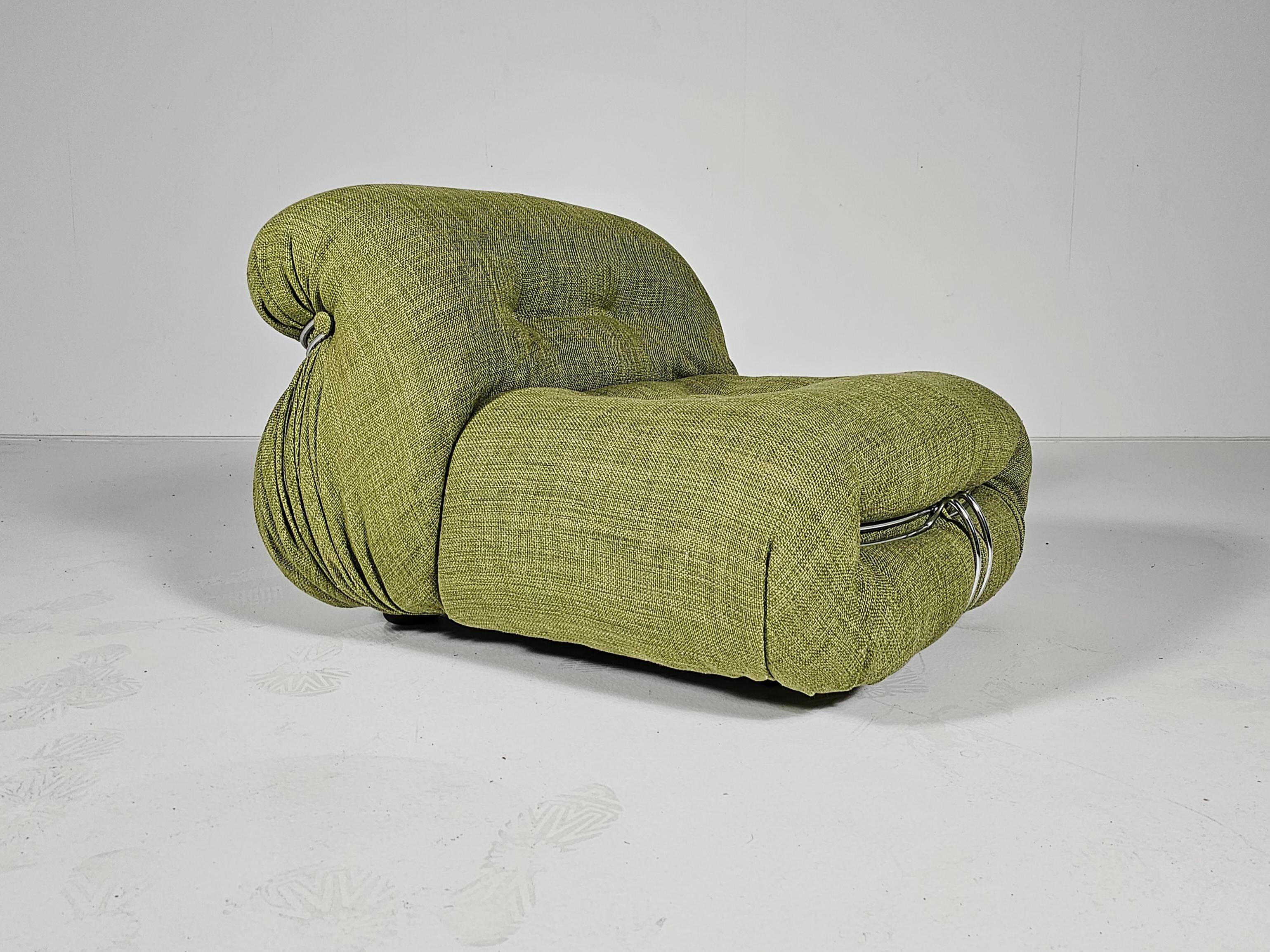 Green linen Soriana chaise longue, Afra & Tobia Scarpa, Cassina, 1970