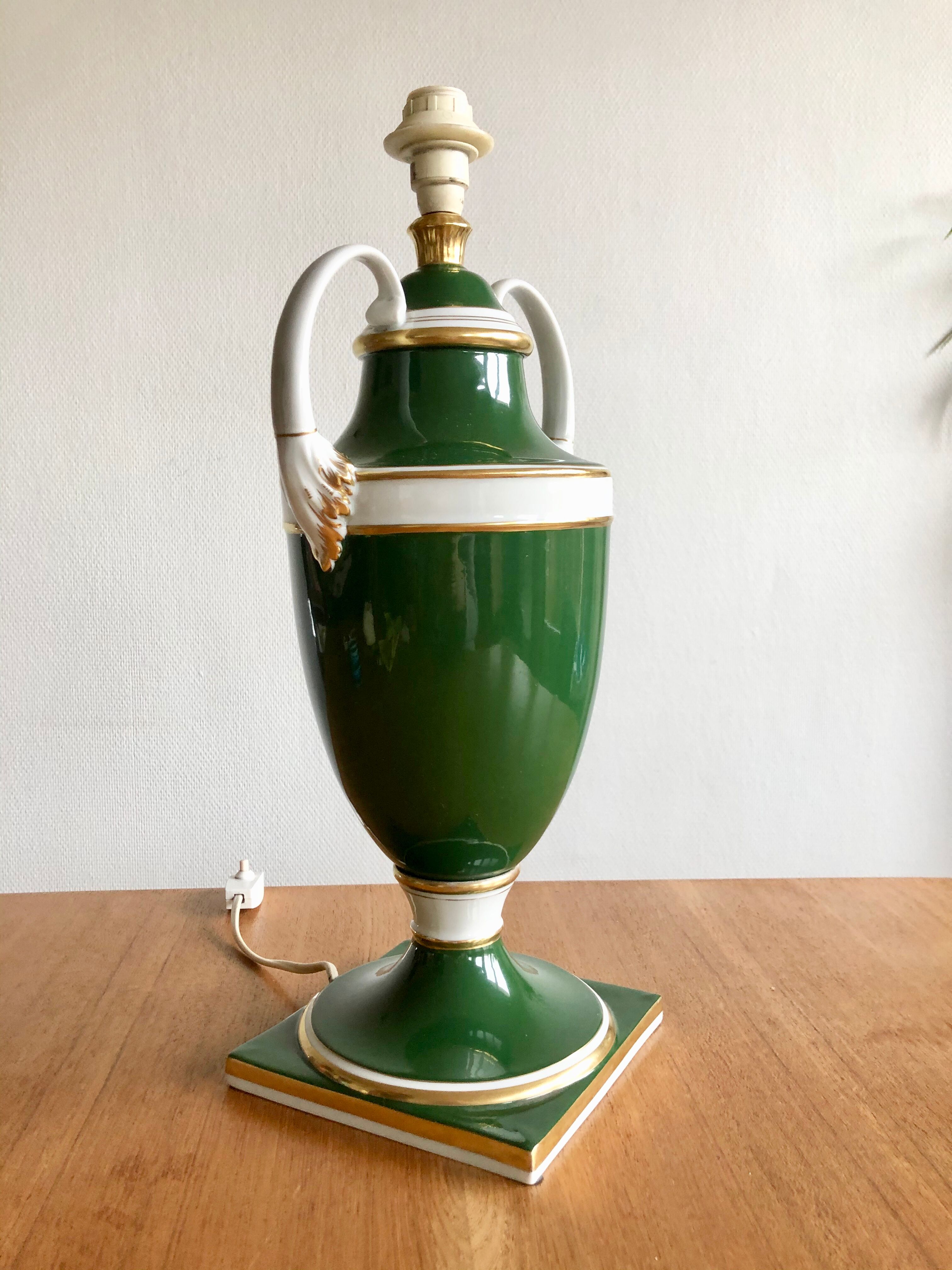 Green and gold ceramic amphora lamp foot