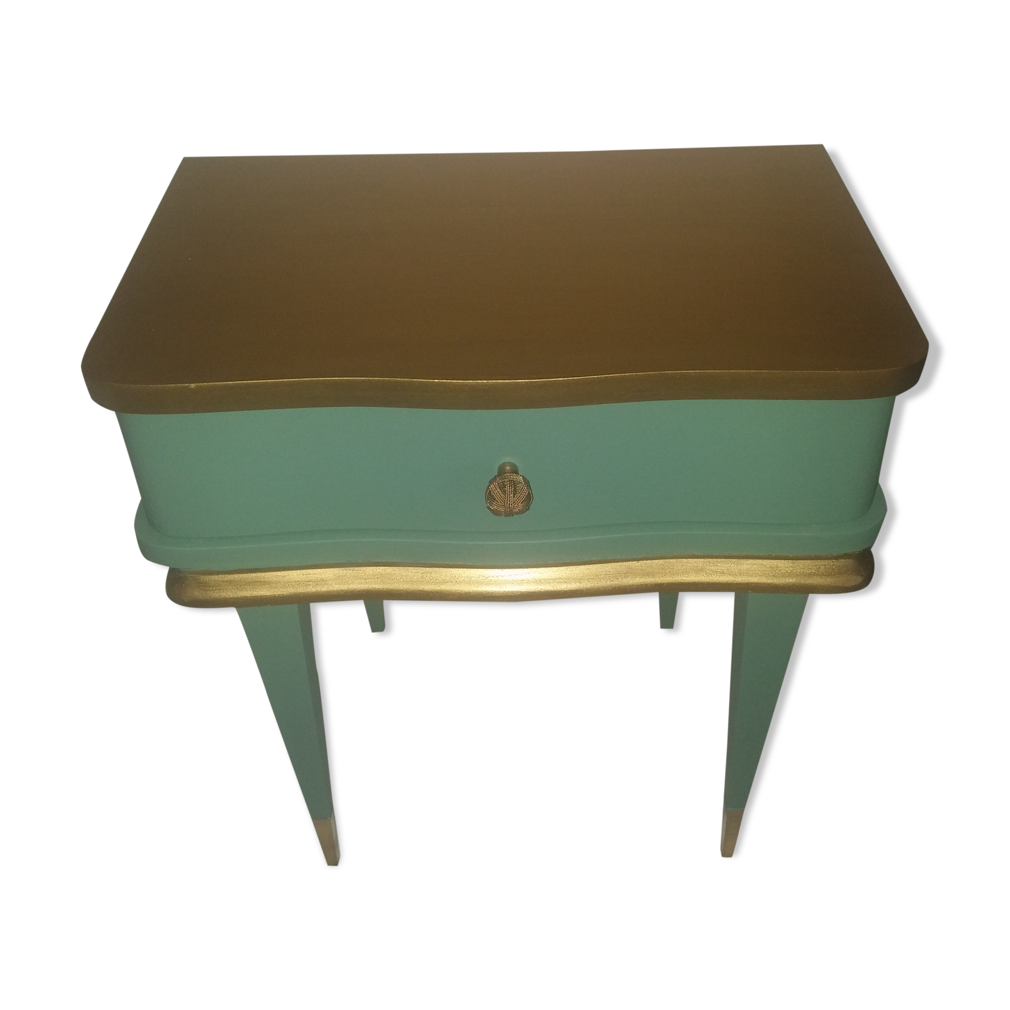 Mint green and gold vintage nightstand