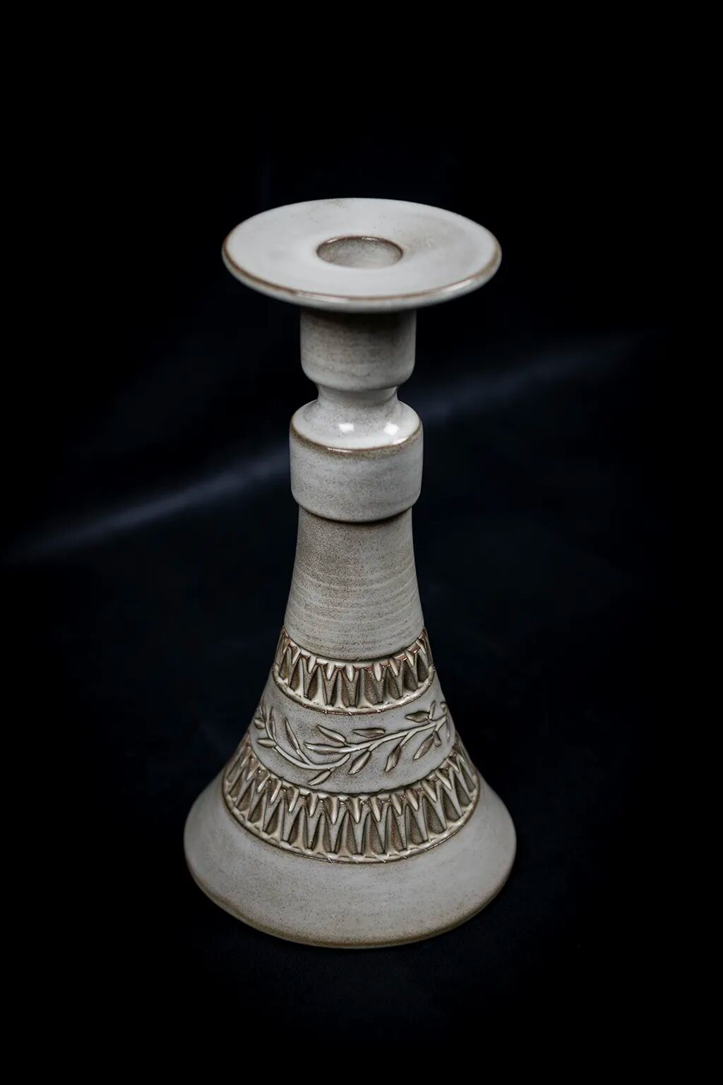Ceramic candle holder with geometric decoration by Huguette Bessone - Vallauris