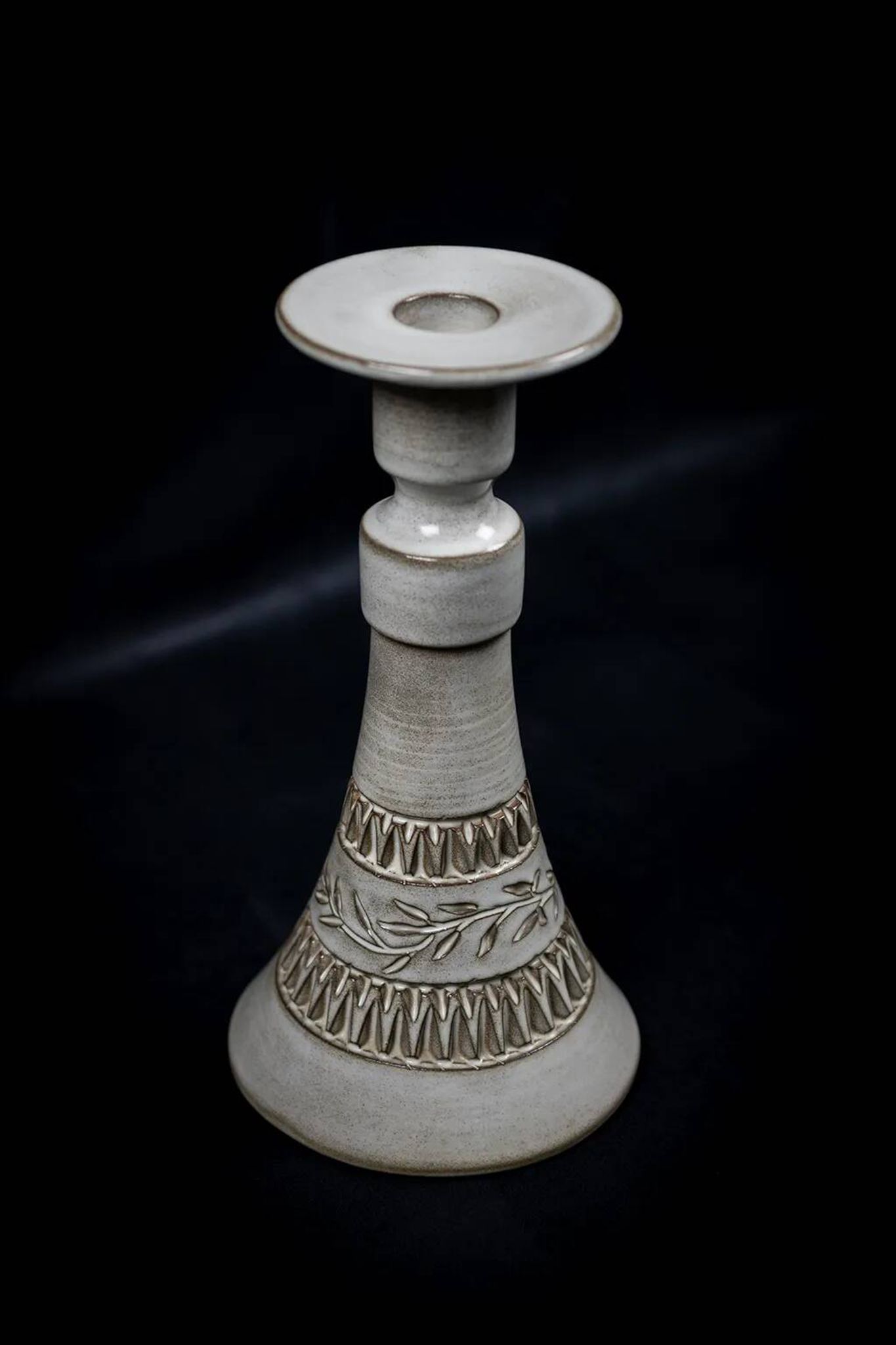 Ceramic candle holder with geometric decoration by Huguette Bessone - Vallauris