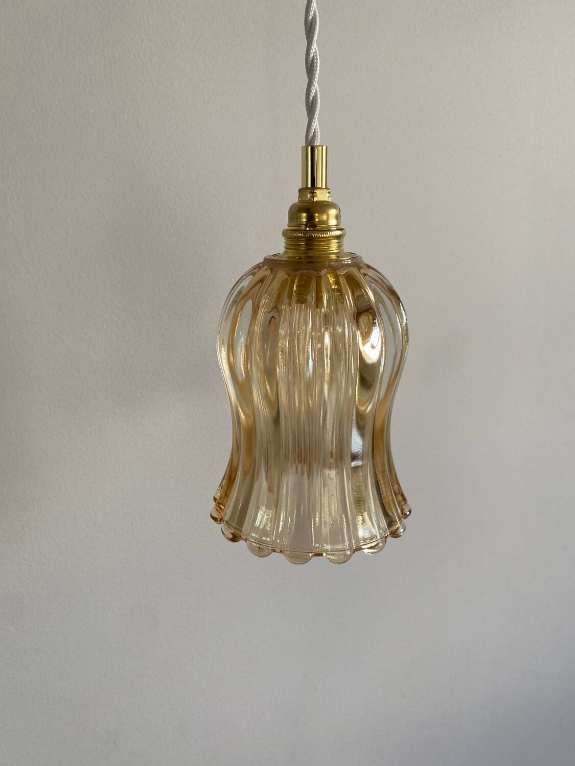 Pair of portable lamps with vintage amber glass globes
