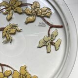 Plateau plat verre émaillée art nouveau floral signé Chaf école Nancy