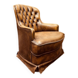 Fauteuil Chesterfield anglais en cuir marron