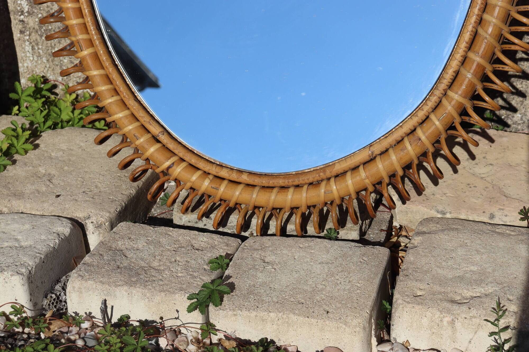 Large wall mirror in rattan and bamboo by Franco Albini, Italy 1960.