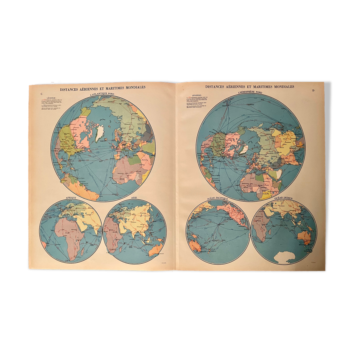 Lithographie ancienne mappemonde de 1951 (grand format)