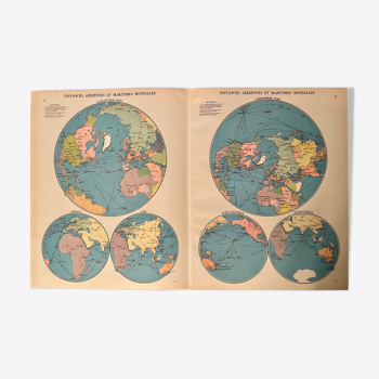 Lithographie ancienne mappemonde de 1951 (grand format)