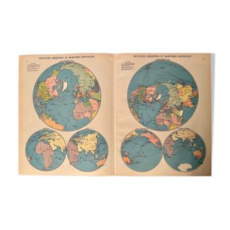 Old lithograph world map of 1951 (large format)