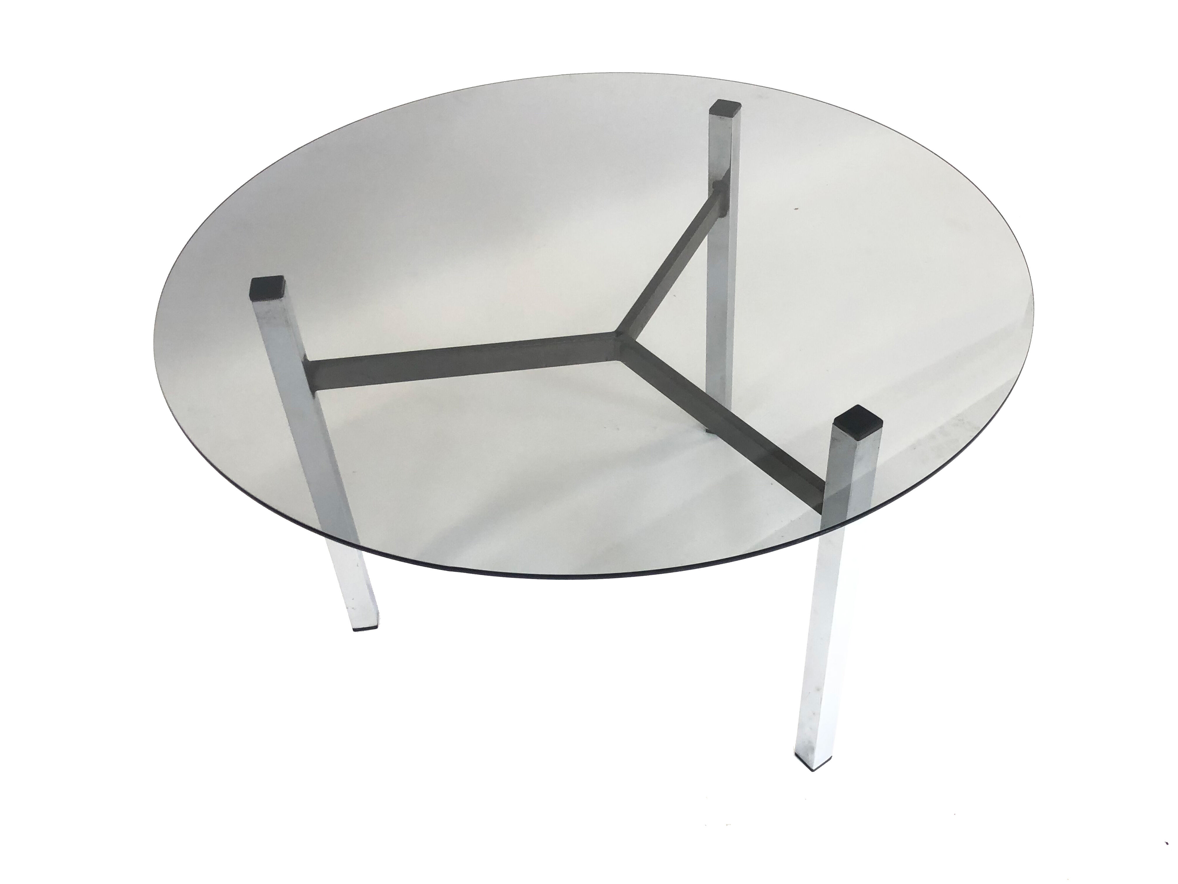 Minimalist vintage coffee table in chrome glass 1970