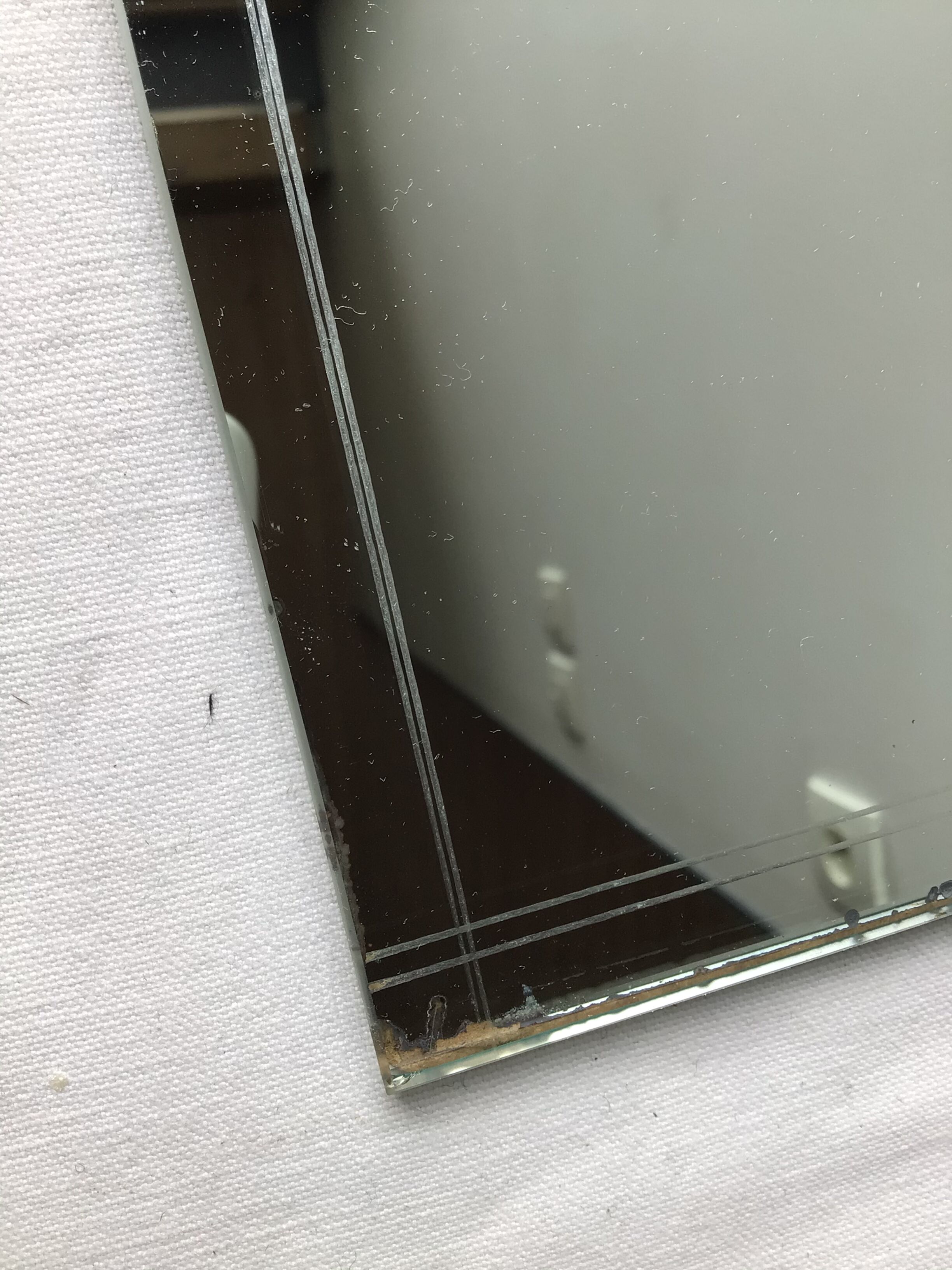 Thick engraved bevelled mirror 39cm X 30cm