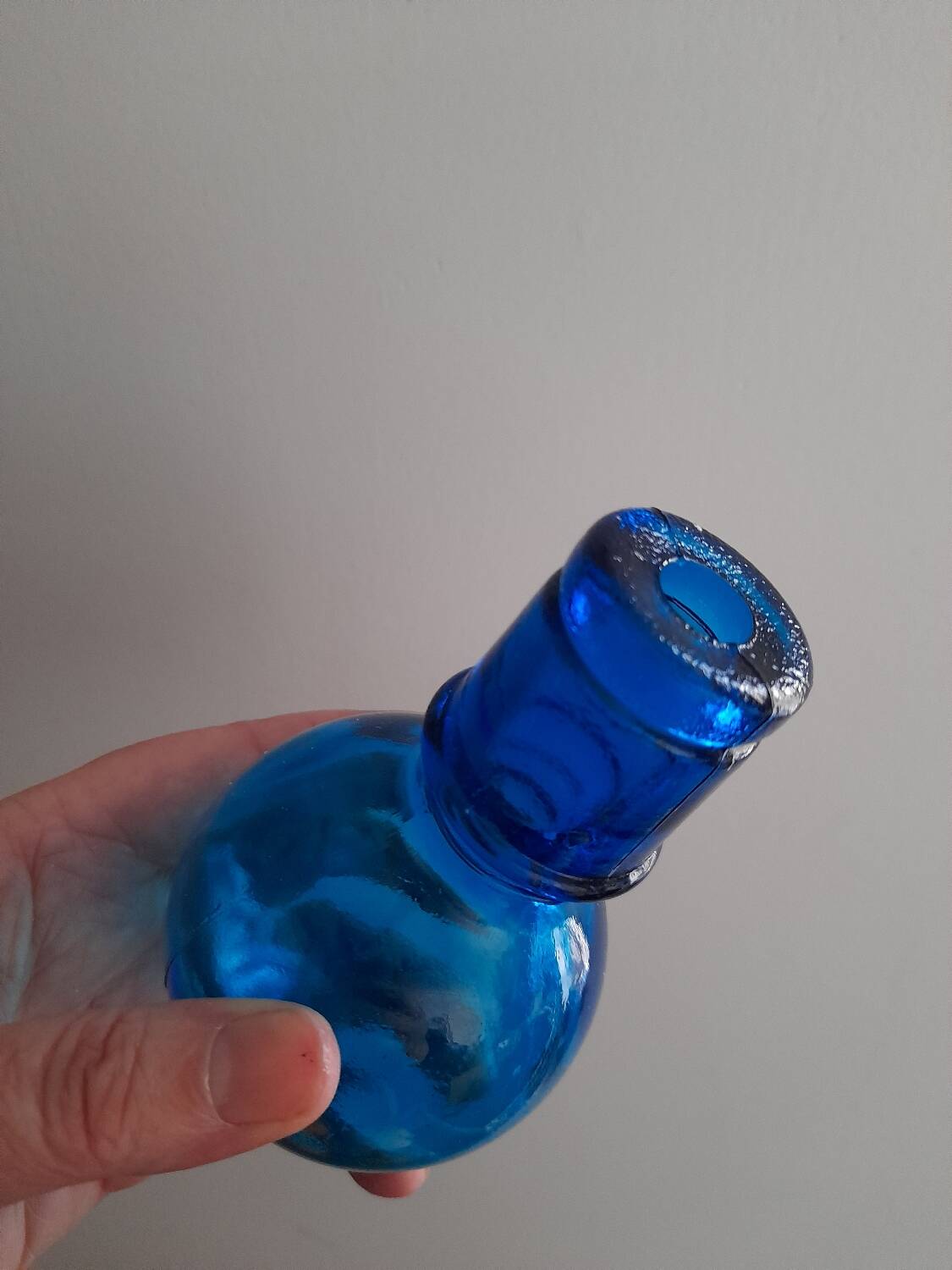 Blue pressed glass half circle carafe