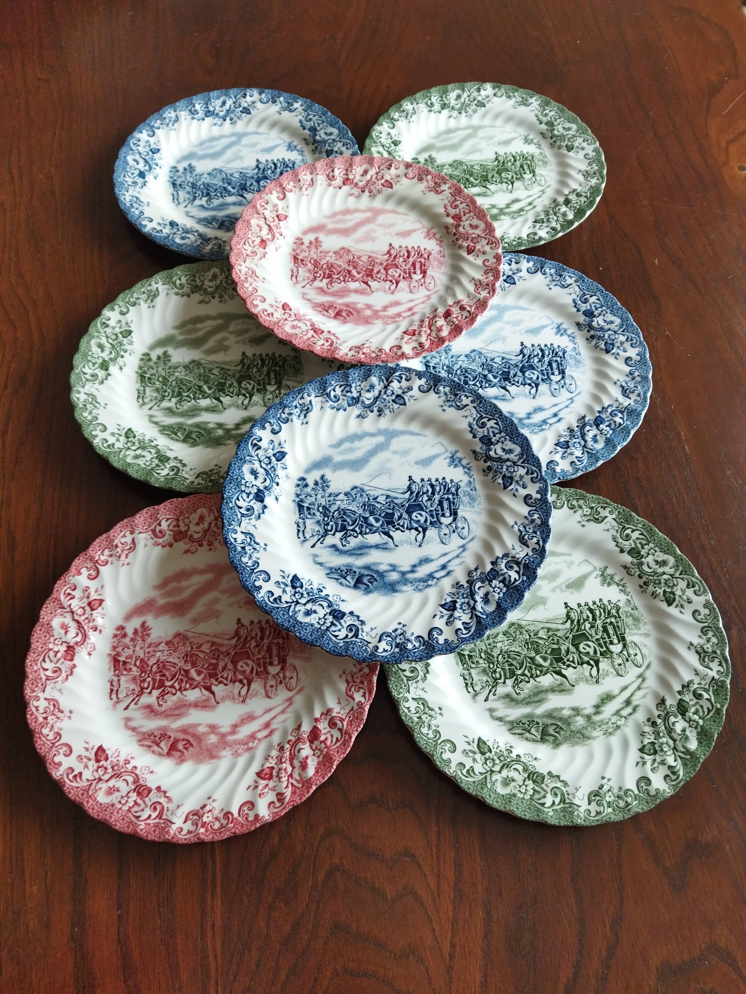 8 Johnson Bros "Coaching Scenes" English dessert plates