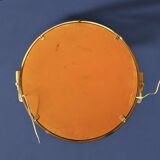 Grand miroir vintage rond en laiton doré avec deux appliques lumineuses - diamètre 50 cm