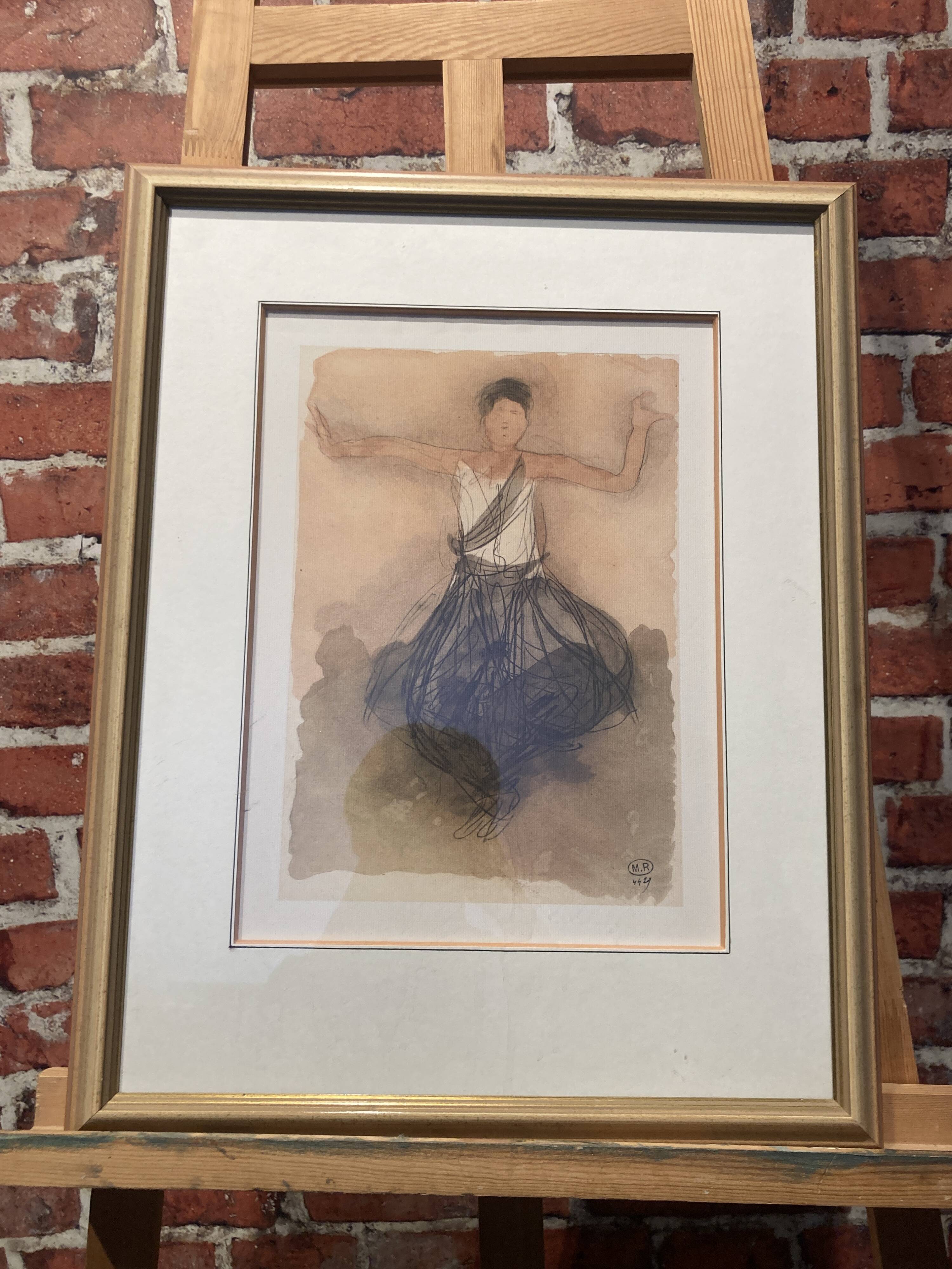 Framed watercolor, signed "M.R 44y"