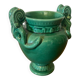 Antique green ceramic vase with handles
