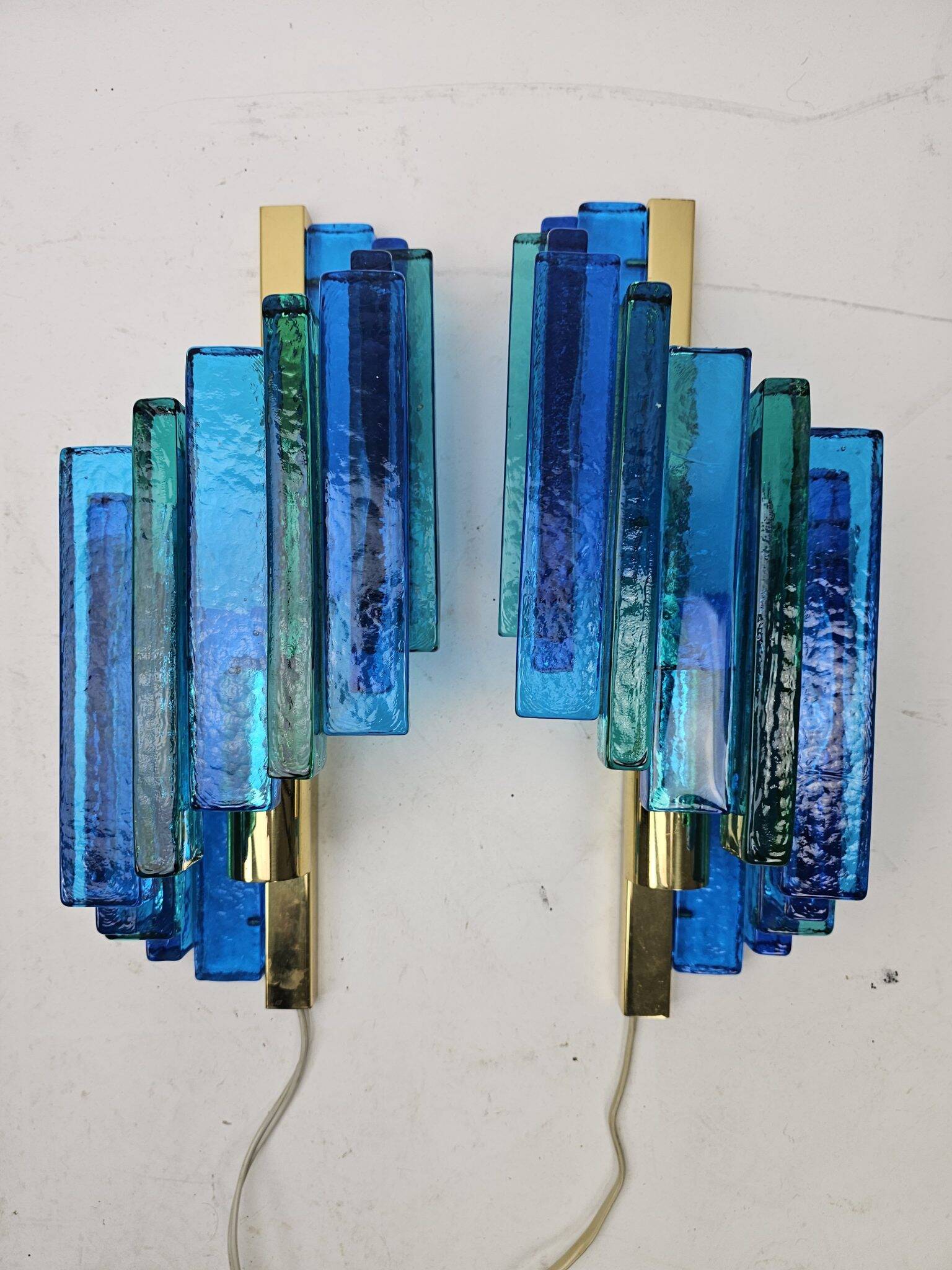 Set of wall lamps in rare blue colour by Svend Aage Holm Sorensen for Hazel & Teudt