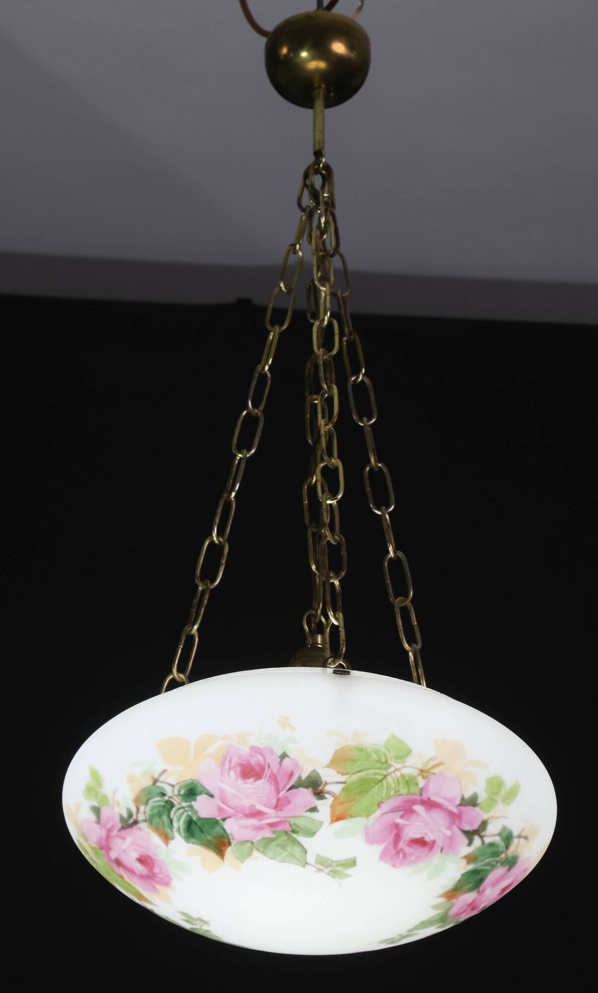 Vintage Glass Chandelier with Floral Decorations, Gallè Style, 1960