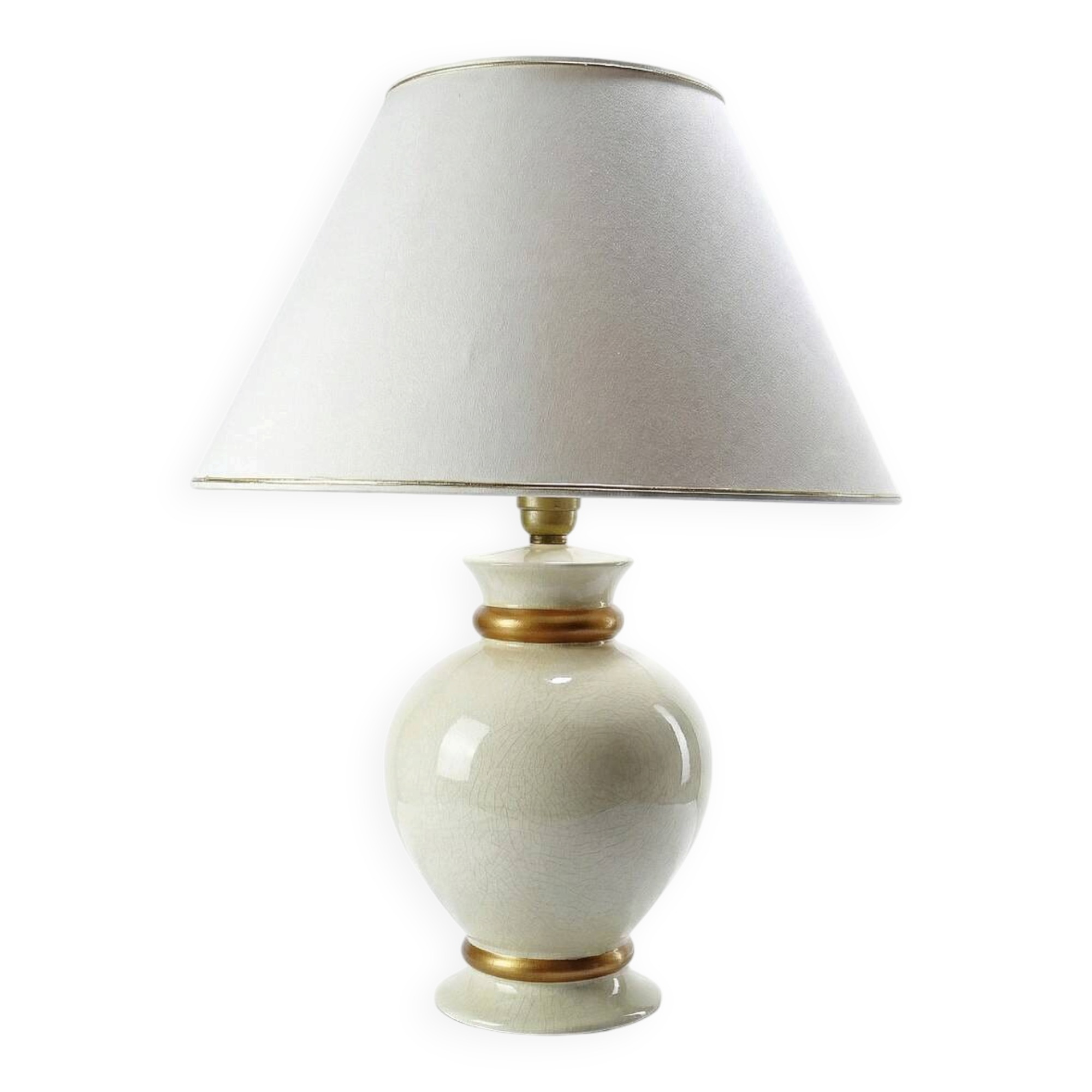 Vintage cracked cream white faience lamp Le Dauphin 1960s-70s Panama