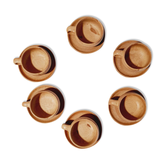 Lot de 6 tasses et 6 sous tasses en grès vintage