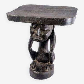 Large Luba Stool Solid Wood Dark Ritual Patina - period: Art Deco