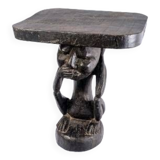 Large Luba Stool Solid Wood Dark Ritual Patina - period: Art Deco