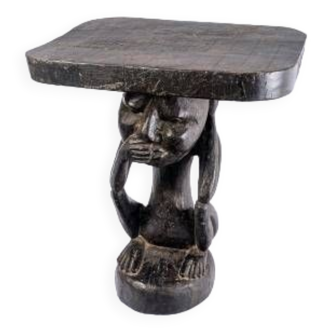 Large Luba Stool Solid Wood Dark Ritual Patina - period: Art Deco