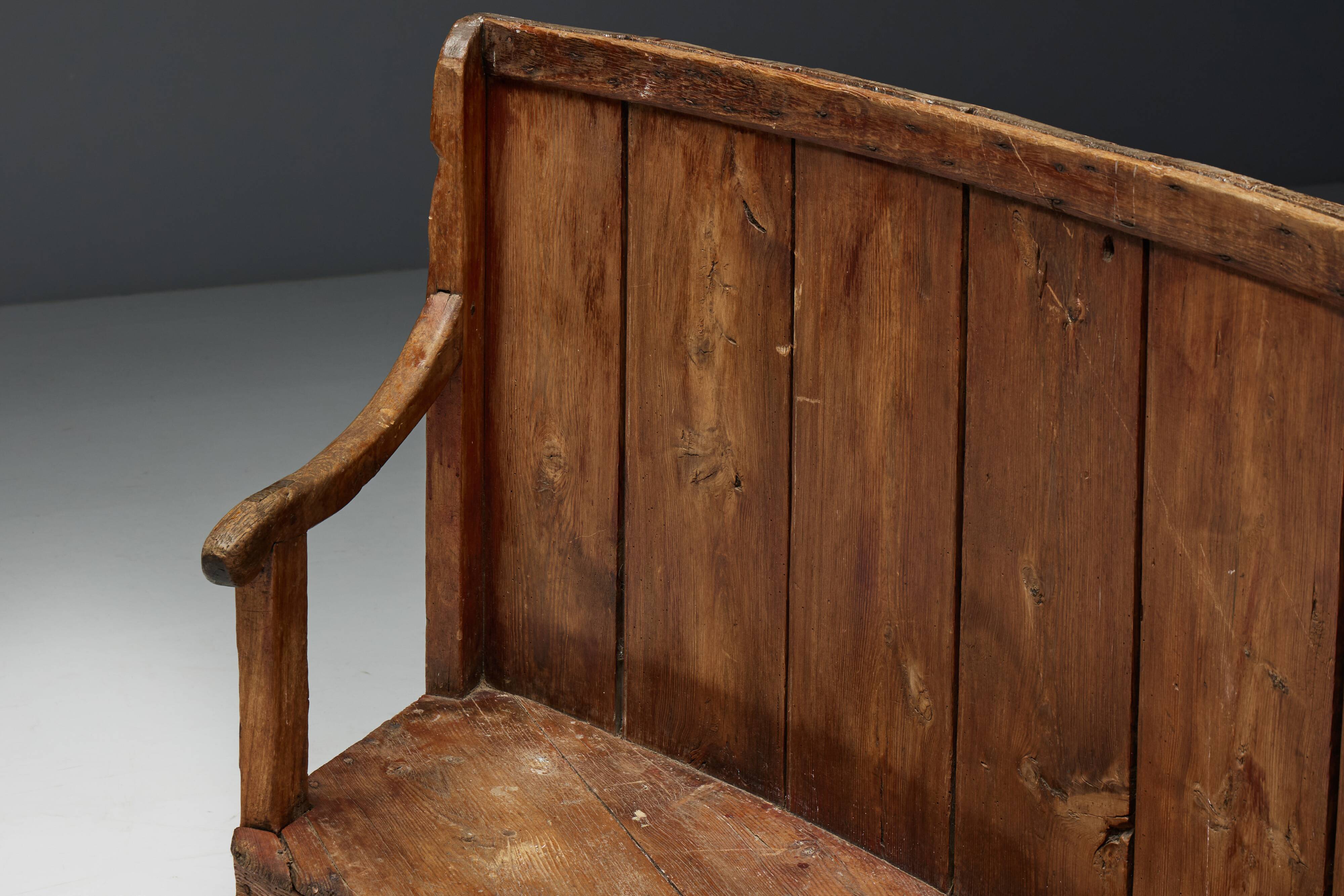 Rustic High-Back Tavern Settle, England, 18th Century