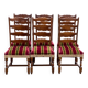 6 Louis XIII dining chairs in solid wood and burgundy velvet.