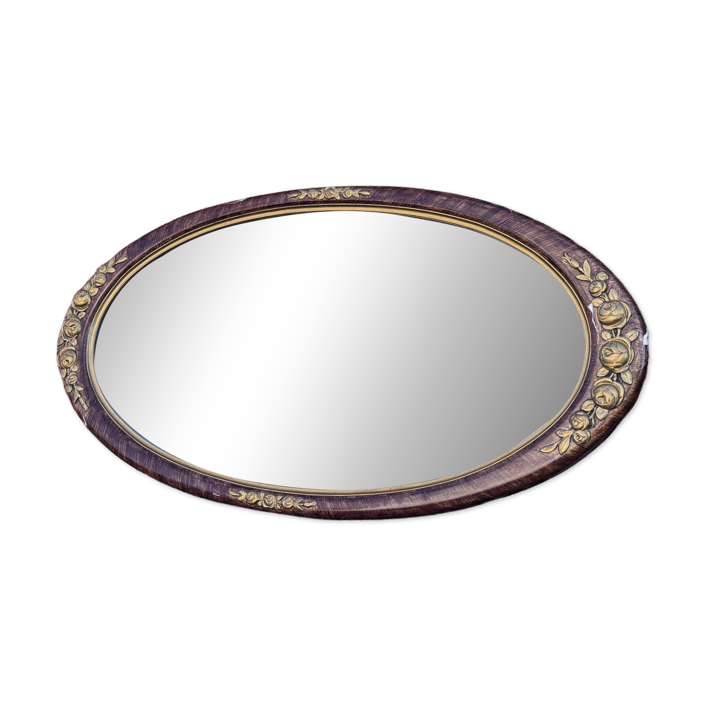 Vintage oval mirror – Patinated gold floral decorative frame