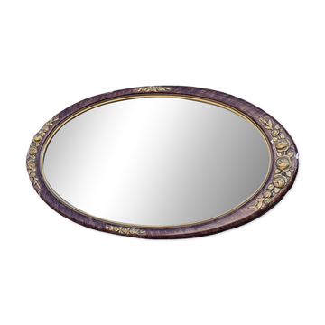 Grand miroir ovale vintage – Cadre décor floral doré patiné