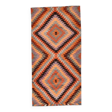 4x8 Multicolor Turkish Vintage Kilm,Bohemian Kilim Rug,125x253 Cm
