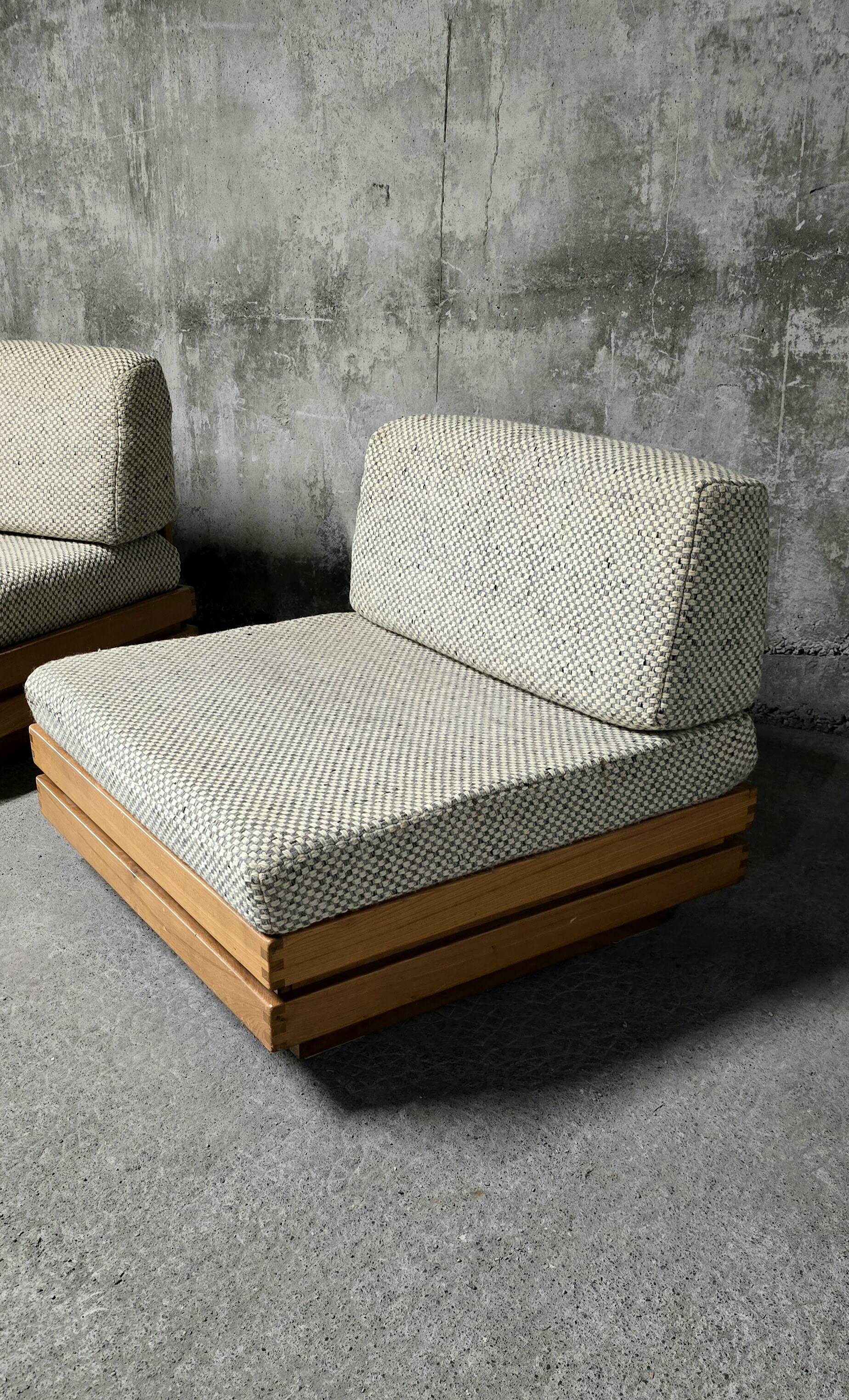 Sofa - daybed and armchair by Maison Regain 60/70 in vintage elm