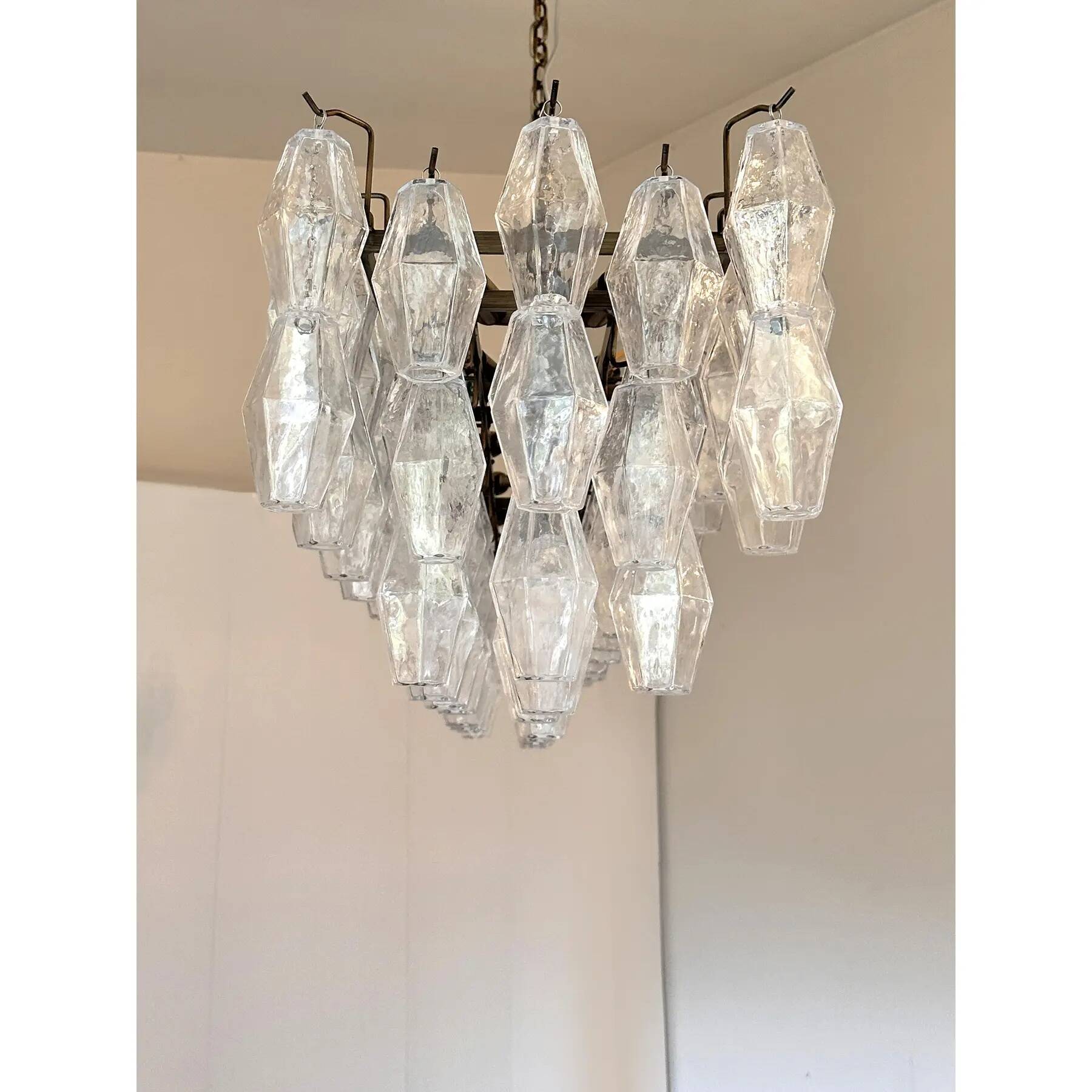 Contemporary Rectangular "Poliedro" Murano Glass Brunish Chandelier by Simo