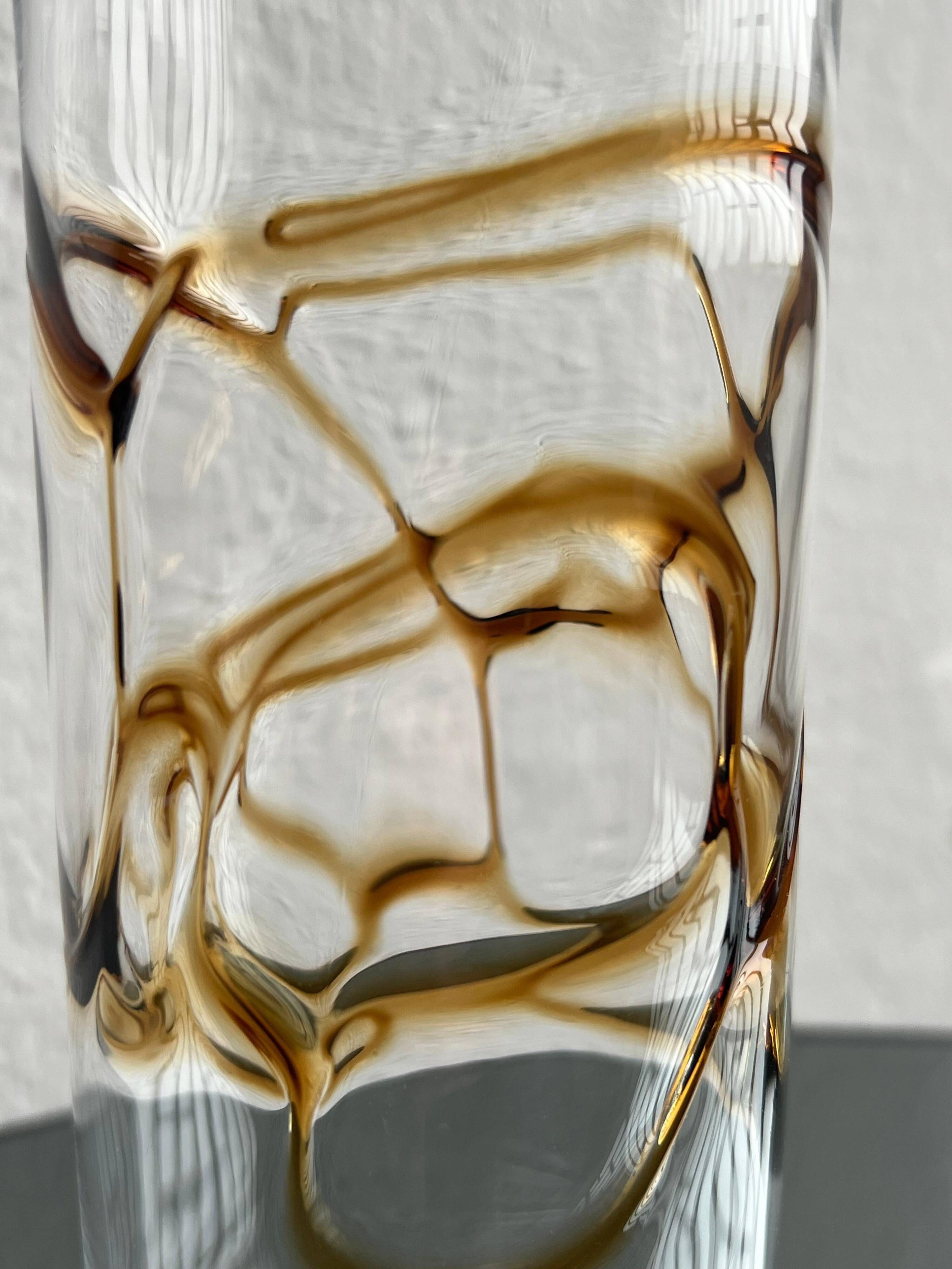 Vintage Glass Vase, yellow and brown Filigree, Coffee Table Decorative