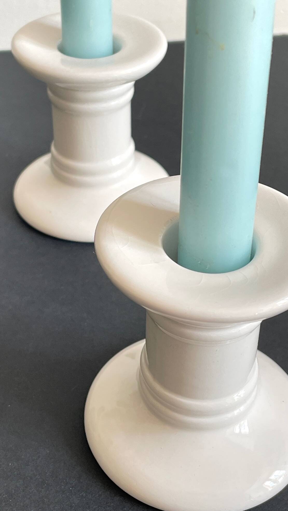 Pair of White Ceramic Candlesticks