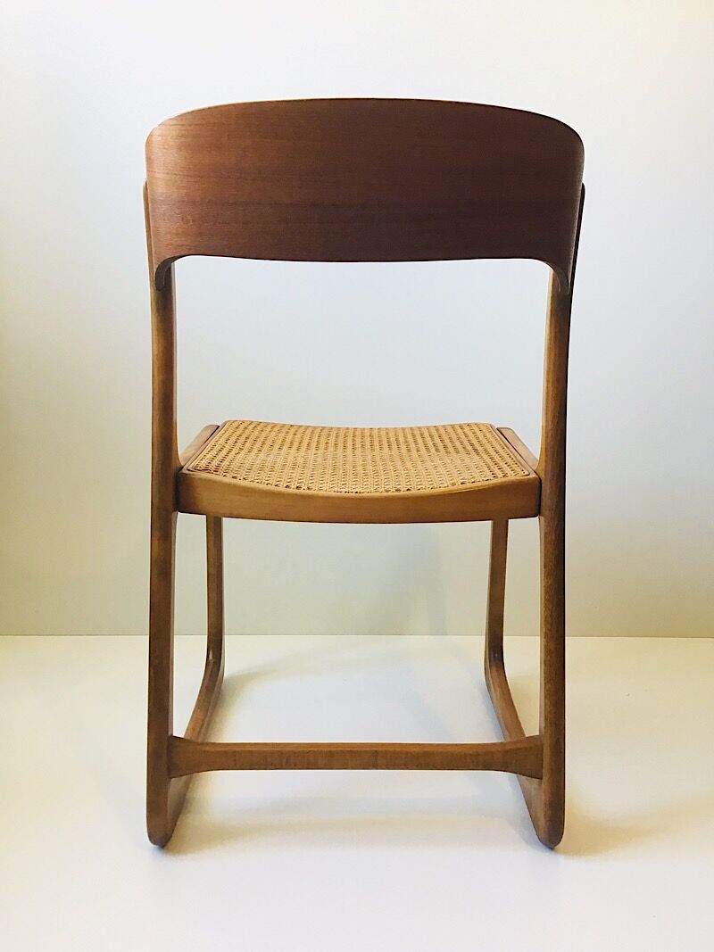 Set de 6 chaises traîneau cannées baumann, années 60