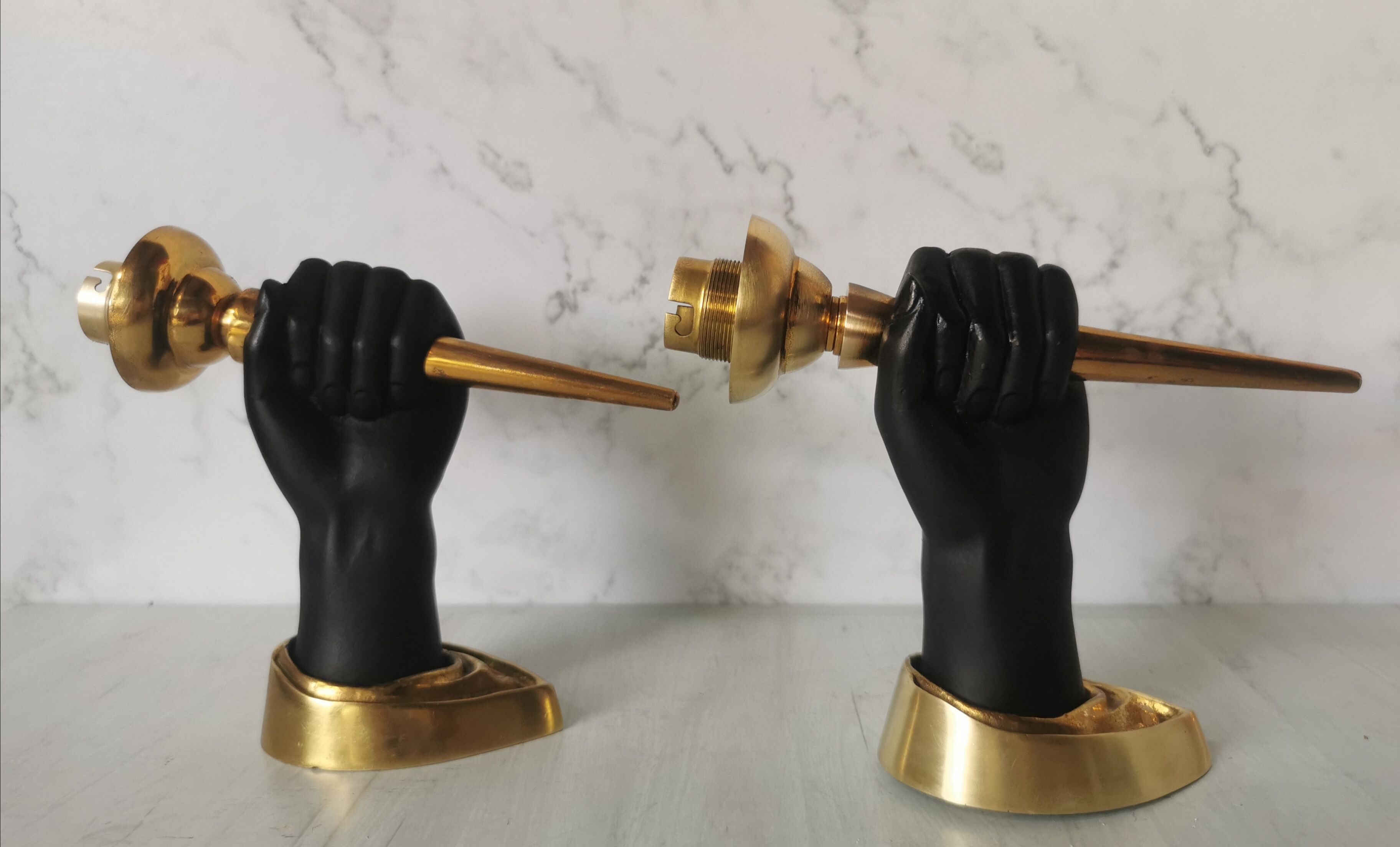 Pair of brass hand flare appliques