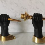 Pair of brass hand flare appliques