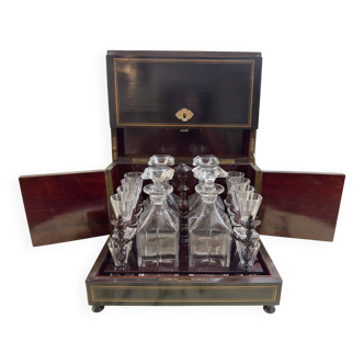 Coffret à liqueur ancien – style Napoléon III – 4 carafes + 15 verres