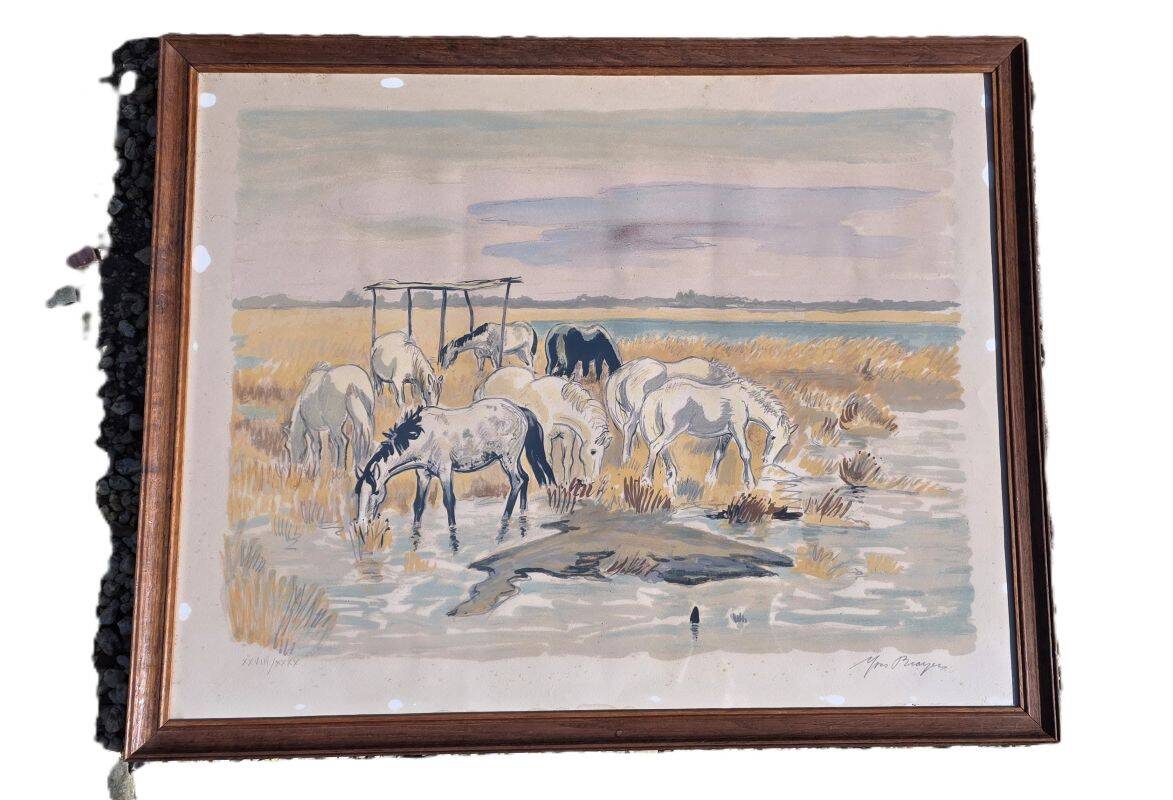 Yves Brayer Lithograph Herd of Horses in Camargue