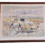 Yves Brayer Lithograph Herd of Horses in Camargue