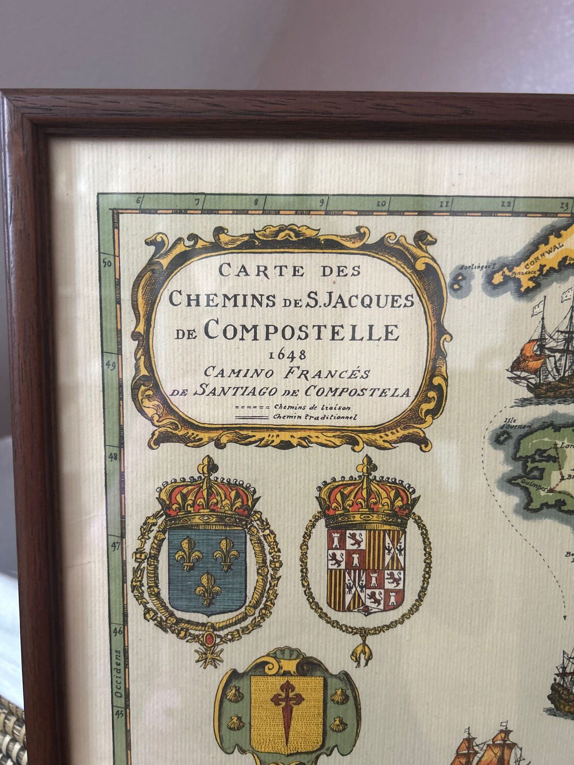 Reproduction map of the paths of Santiago de Compostela