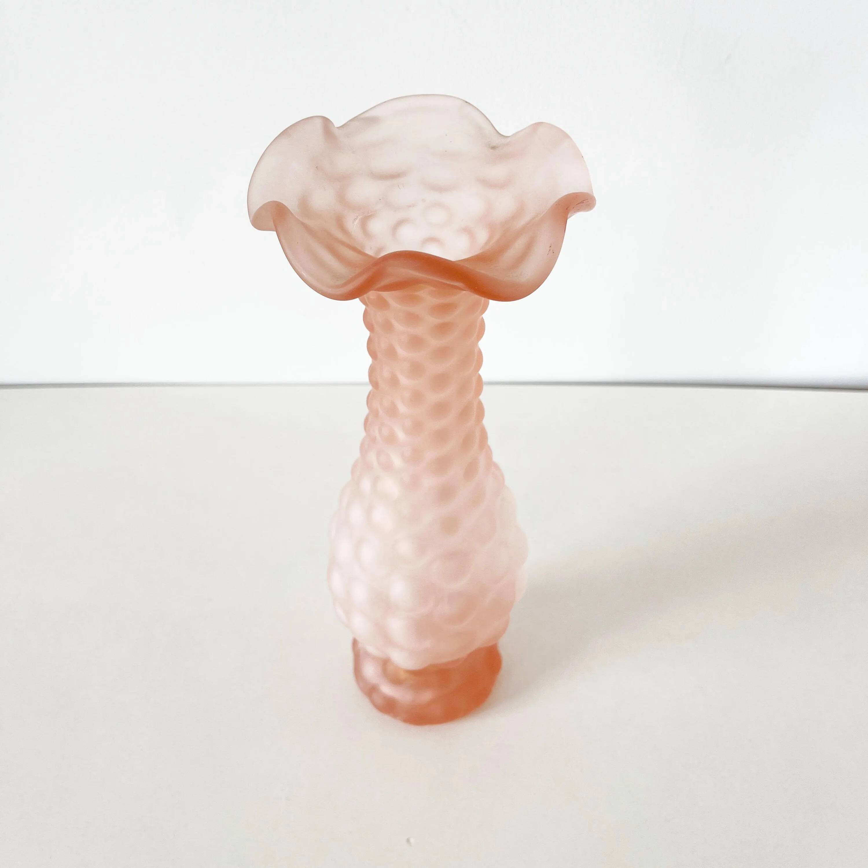 Pink frosted glass corolla vase Empoli Italy 1960